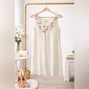 🤍 Boho Floral Appliqué Cotton Blouse – NWT – L/XL | Resort • Anthropologie Style